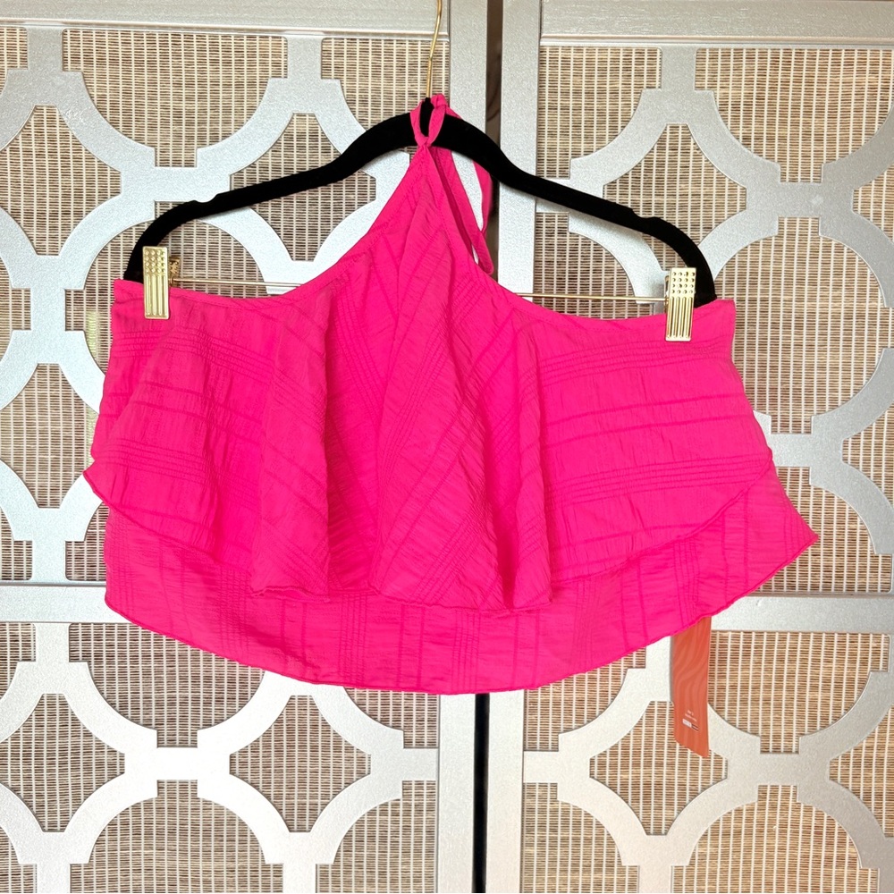 NWT SHEIN Pink Ruffled Crop Halter Top